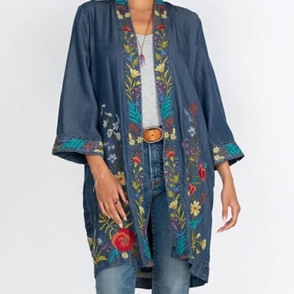 NWT Johnny WAS DENIM LYOCELL FULLY EMBROIDERED SIDE POCKET KIMONO SIZE US L … - Picture 15 of 15